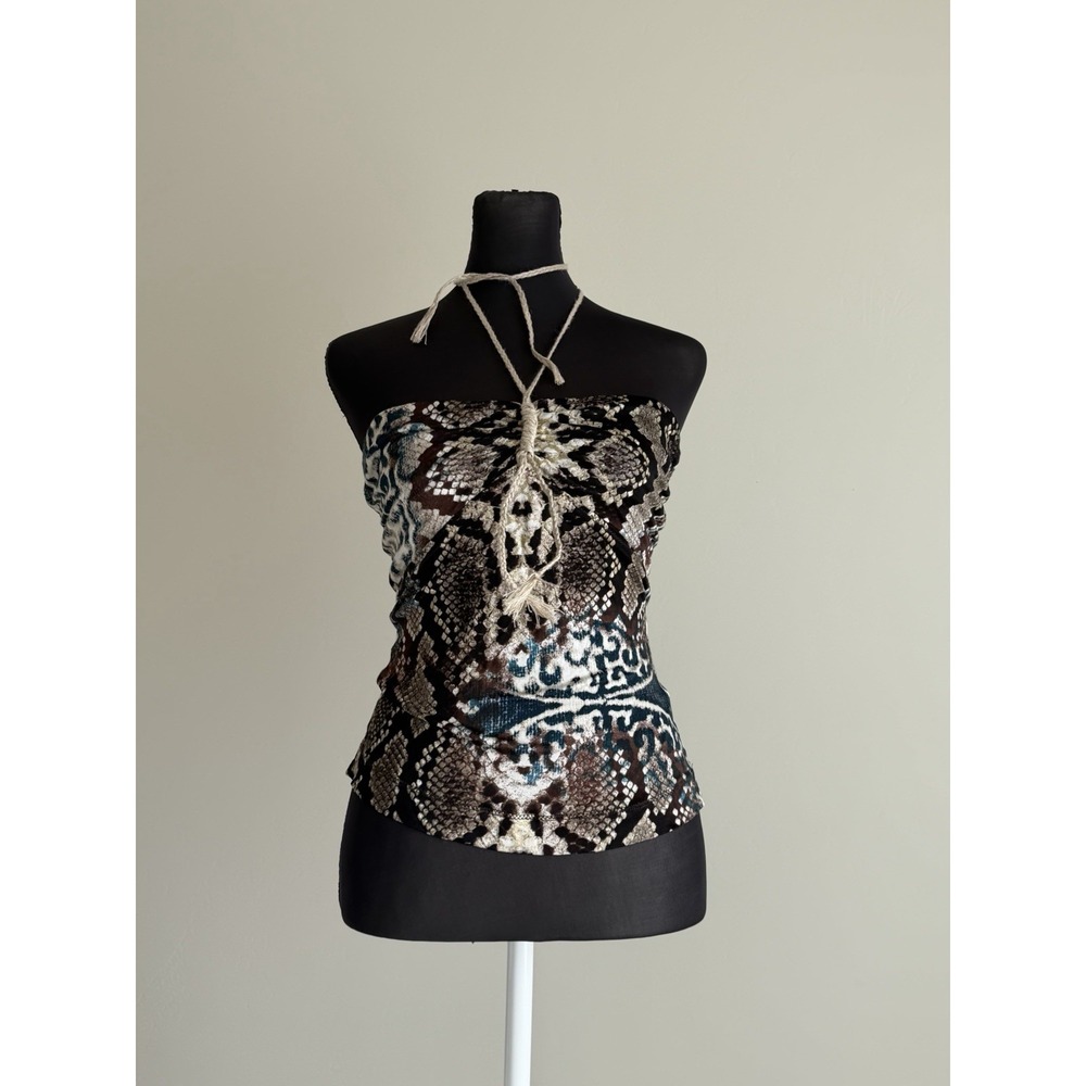 Just Cavalli 2006 Python Print Halter Top IT 38 Rope Y2K